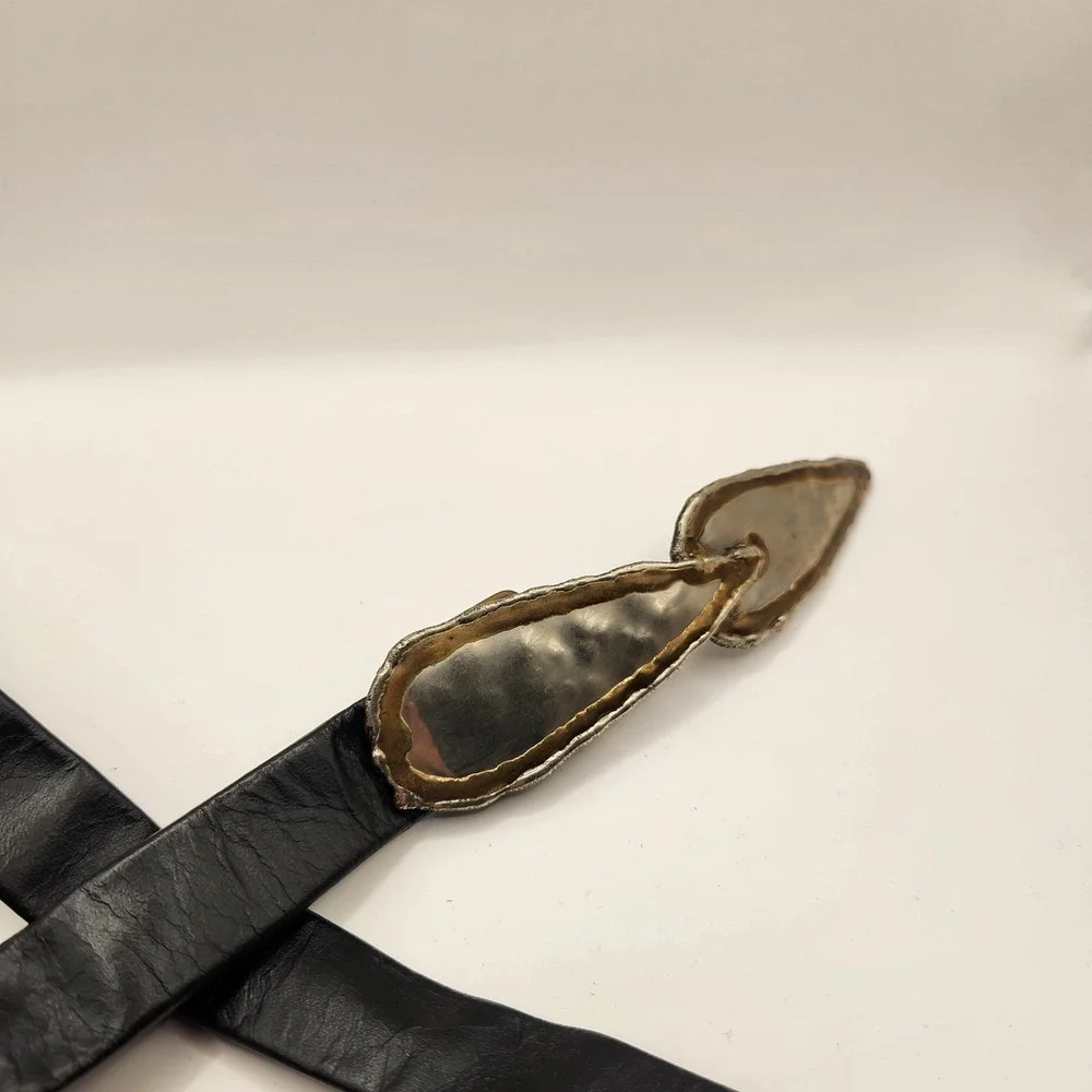 Bonnie Boynton Signed Vtg Brutalist Statement Belt Black Leather Artisan Metal